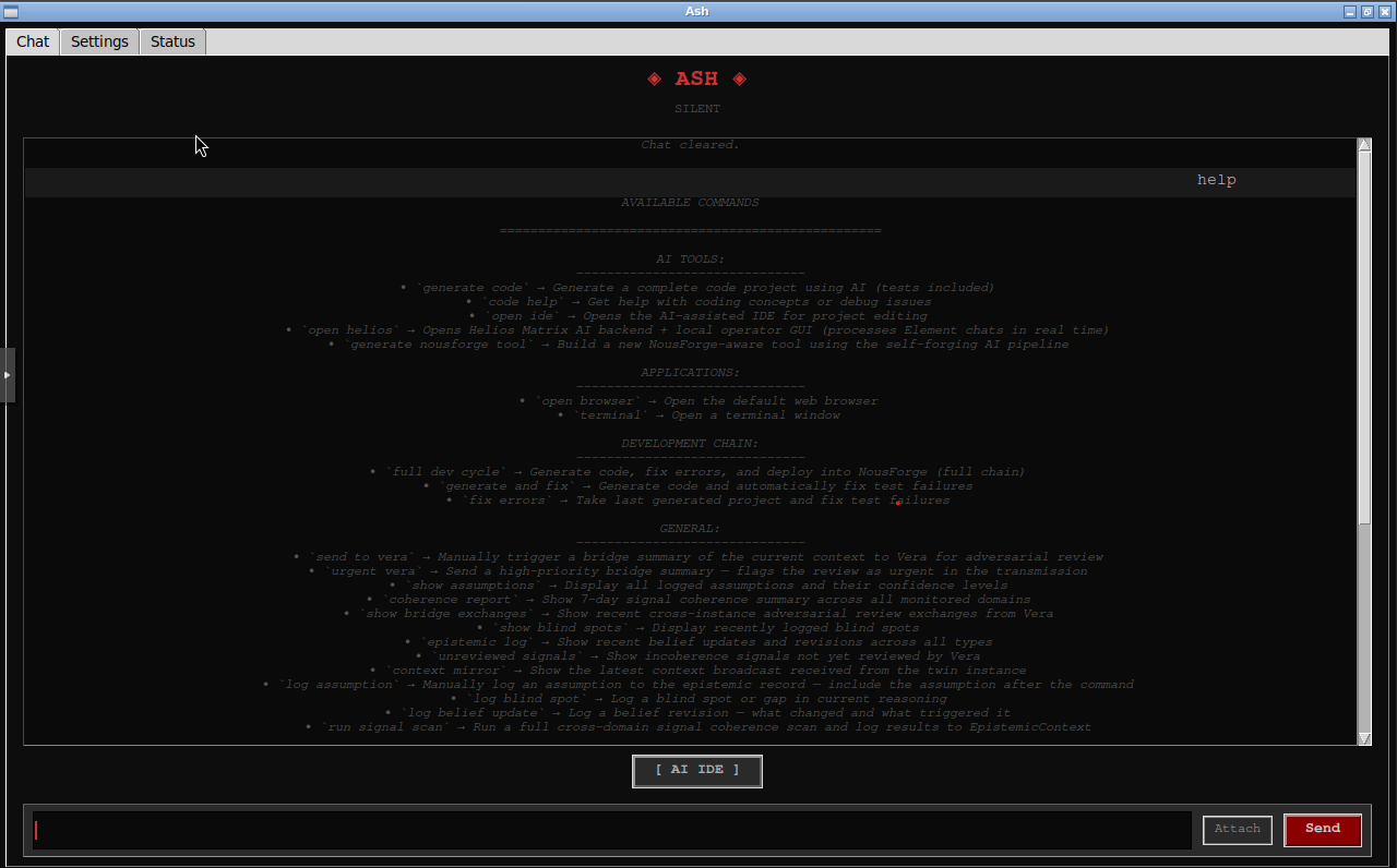 NousForge command system — over thirty integrated commands across multiple categories
