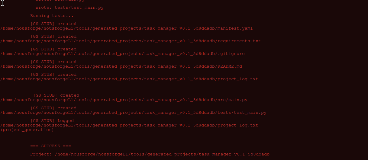 NousForge self-extension — generation pipeline writing project files